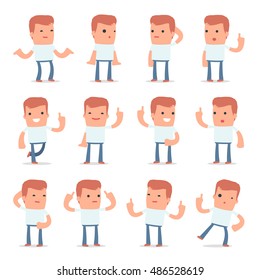 Set of Intelligent and Clever Character Casual Boy visited great idea poses for using in presentations, etc.