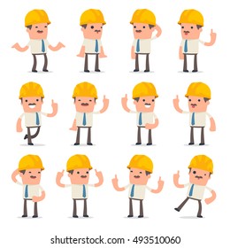 Set of Intelligent and Clever Character Foreman visited great idea poses for using in presentations, etc.