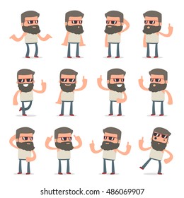 Set of Intelligent and Clever Character Hipster visited great idea poses for using in presentations, etc.