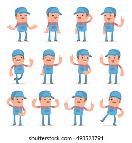 Set of Intelligent and Clever Character Technician visited great idea poses for using in presentations, etc.