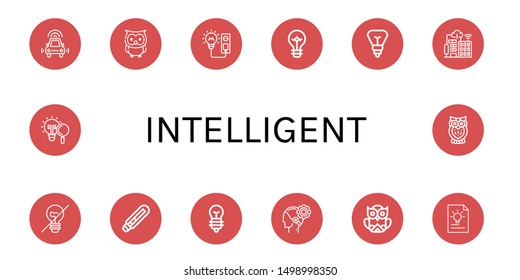 Set of intelligent icons such as Autonomous car, Owl, Light bulb, Smart city, Incandescent light, AI , intelligent