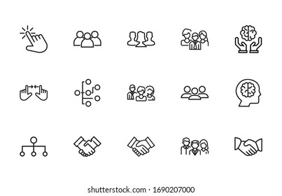 Set of interaction related vector line icons. Premium linear symbols pack. Vector illustration isolated on a white background. Web symbols for web sites and mobile app. Trendy design. 