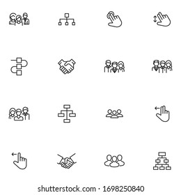 Set of interaction related vector line icons. Premium linear symbols pack. Vector illustration isolated on a white background. Web symbols for web sites and mobile app. Trendy design. 