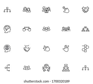 Set of interaction related vector line icons. Premium linear symbols pack. Vector illustration isolated on a white background. Web symbols for web sites and mobile app. Trendy design. 