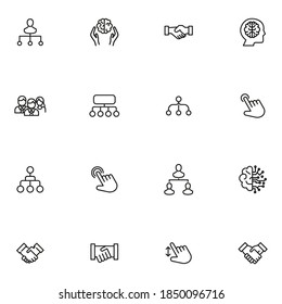 Set of interaction related vector line icons. Premium linear symbols pack. Vector illustration isolated on a white background. Web symbols for web sites and mobile app. Trendy design.