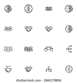 Set of interaction related vector line icons. Premium linear symbols pack. Vector illustration isolated on a white background. Web symbols for web sites and mobile app. Trendy design.