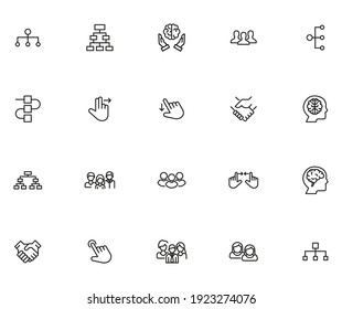 Set of interaction related vector line icons. Premium linear symbols pack. Vector illustration isolated on a white background. Web symbols for web sites and mobile app. Trendy design.