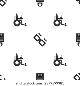 Set Intercom, Eyeglasses and Electric wheelchair on seamless pattern. Vector