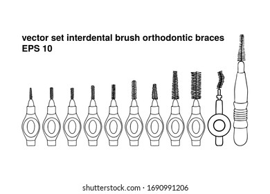 Ponga llaves ortopédicas interdentales. Productos dentales limpiadores de tuberías higiene personal oral en casa en el baño. Dibujo realista de doodle plano aislado por vectores con un icono de fondo blanco de contorno negro.