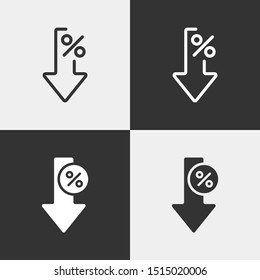 Set of interest rate reduction or percent down linear icons. Bold and linear design. Vector illustration eps 10