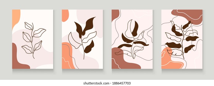 Banners botánicos interesantes con la imagen de plantas y flores. Elemento para redes sociales y presentaciones, ilustración vectorial plana.