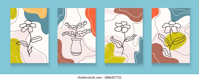 Set of interesting botanical banners with the image of plants and flowers. Element for social networks and presentations, flat vector illustration.