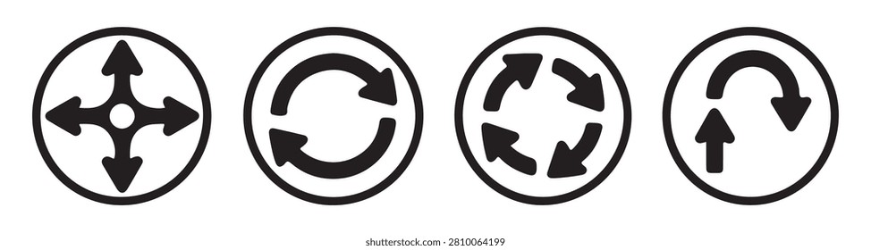 Set of interface arrow buttons featuring multidirectional movement rotation circular flow and return symbols.