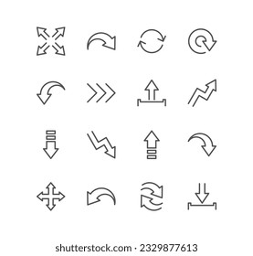 Set of interface arrows related icons, refresh, expand, move, upload, download and linear variety vectors.
