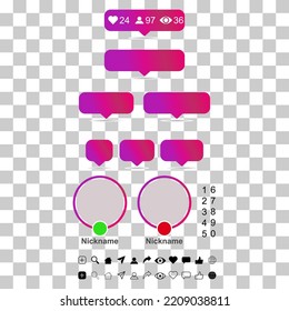 Set of Interface buttons for web design, social media icon symbol , vector illustration .