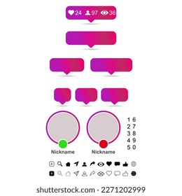 Set of Interface buttons web design shadow, social media icon symbol, vector illustration .