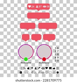 Set of Interface buttons for web design, social media icon symbol , vector illustration .