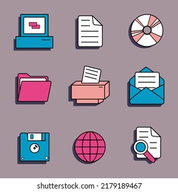 A set of interface elements of the old pc windows 90s, UI and UX themes. In retro vaporwave style. Vector illustration 