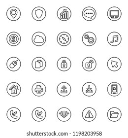 a set of interface icon that you can apply into your device project or into your website containing with, location icon, setting, download, upload, home, phone music, message and much other
