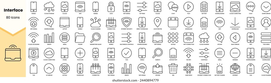 Set of interface icons. Simple line art style icons pack. Vector illustration