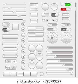 Set of interface navigation buttons, sliders, media buttons. Vector 3d illustration