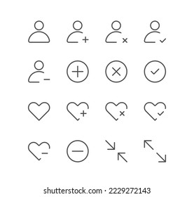 Set of interface and related icons, log in, log out, search, notification and linear variety vectors.