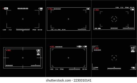 Set von Interface Sucher digitalen Foto-Videokamera. Widescreen mit ui Element Snapshot-Modus Zeitanzeige. Illustrationen zum Cam-Sucher-Bildschirm. Fokussierter Bildschirm.