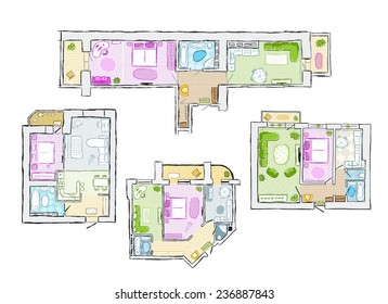 Set of interior apartment, sketch for your design. Vector illustration