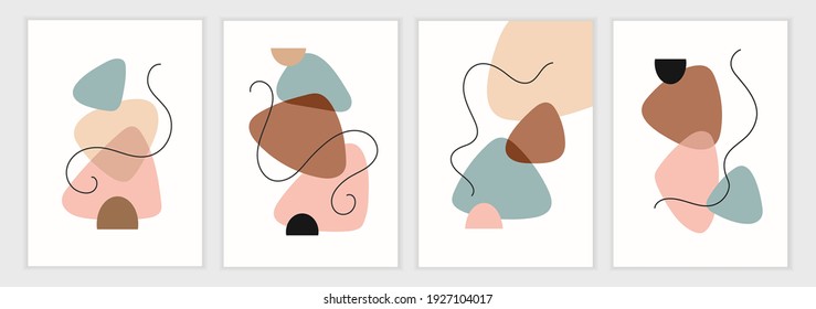 Set of interior art posters. Minimalistic art. Set of abstract templates for banners, posters, flyers, covers. Vector illustration. Abstract shapes, lines and spots. Simple flat background. EPS 10