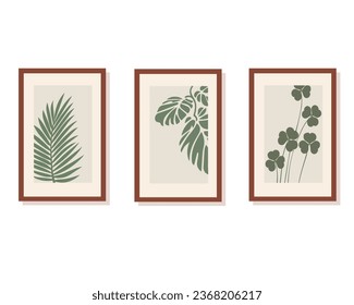 Set of interior botanical paintings in flat style. All Objects Are Repainted.