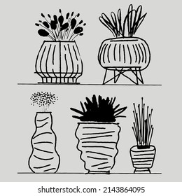 Set of interior decoration pot. Vector illustration decorative design.