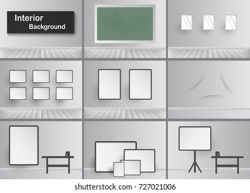 Set of interior design in home, school and others include of board, table and etc.