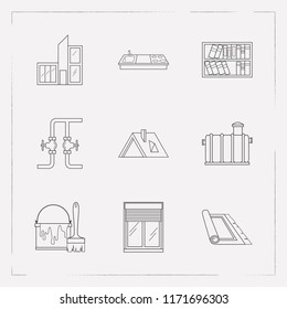 Set of interior design icons line style symbols with pipeline, carpet, counter tops and other icons for your web mobile app logo design.