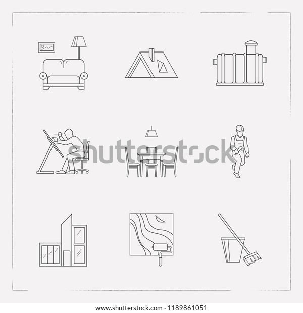 Set Interior Design Icons Line Style Stock Vector Royalty Free 1189861051