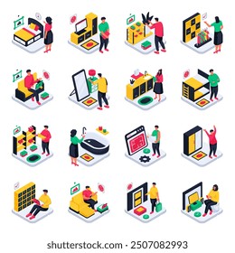 Set of Interior Design Isometric Illustrations 

