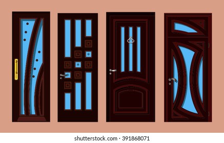 set of interior doors isolated on beige background