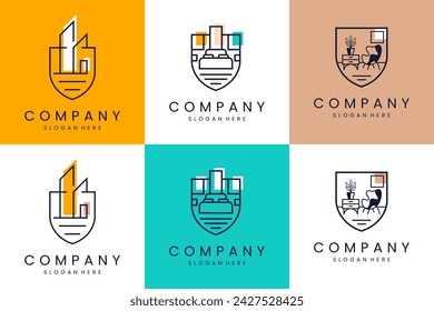 set of interior and exterior logo ,shield and interior design, property vector template.