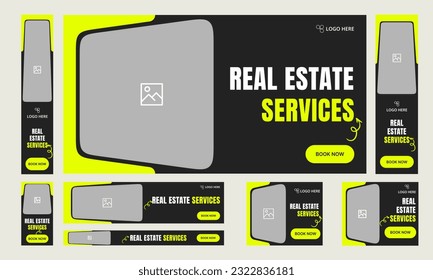 Conjunto de servicios interiores y exteriores diseño de plantillas de banner web, publicaciones de medios sociales, formato de archivo de eps vectoriales editables