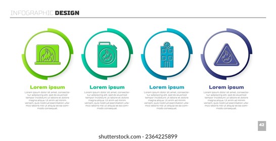 Innenfeuer, Behälter für entzündbare Flüssigkeiten, Krankenhausgebäude und Feuerbrand im Dreieck. Infografik-Vorlage für Unternehmen. Vektorgrafik