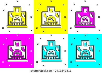 Ajuste el icono de la chimenea interior aislado en el fondo del color.  Vector