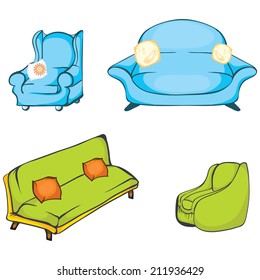 set of interior furniture: armchairs,  sofas and pillows