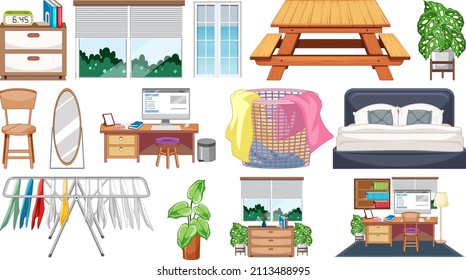 Set of interior furniture and decorations illustration