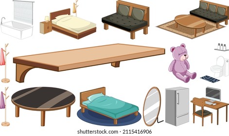 Set of interior furniture and decorations illustration