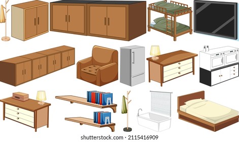 Set of interior furniture and decorations illustration