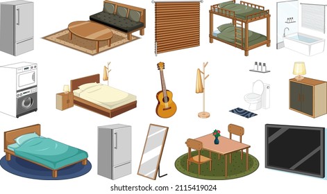 Set of interior furniture and decorations illustration