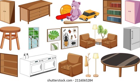 Set of interior furniture and decorations illustration