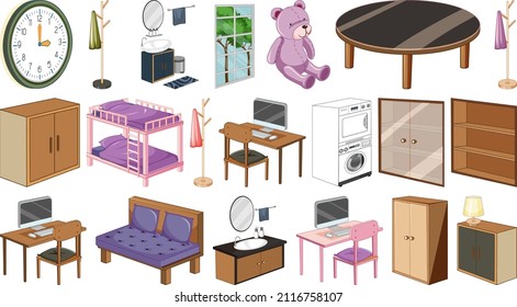 Set of interior furniture and decorations illustration