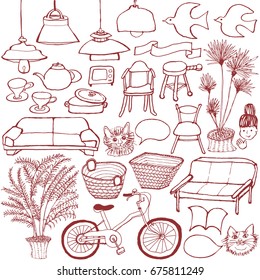 Set of interior goods. hand drawn illustrations.