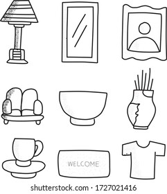 A Set of interior and house icons suitable for any building and city content with doodle cartoon style