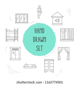 Set of interior icons line style symbols with closet, window, counter tops and other icons for your web mobile app logo design.